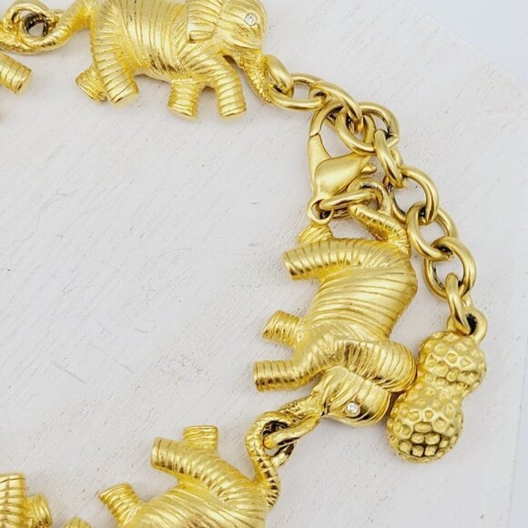 Bob Mackie Elephants On Parade Bracelet Rich Satin Gold 6.5"-8" Rhinestone Eyes - Picture 5 of 10